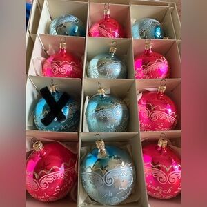 Holiday Glass Ornament Set - Pink and Blue CZECH set of 11